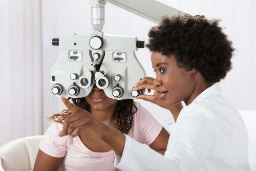 Young patient getting an eye exam