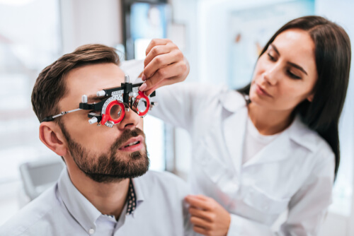 Young man receiving an eye exam