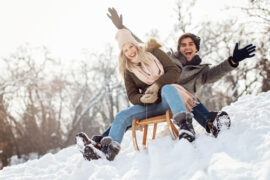 Young couple enjoying the winter after LASIK