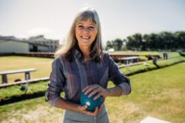 Older woman with macular degeneration enjoying the outdoors