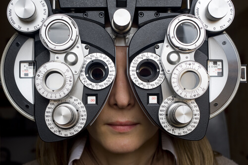 woman getting eye exam